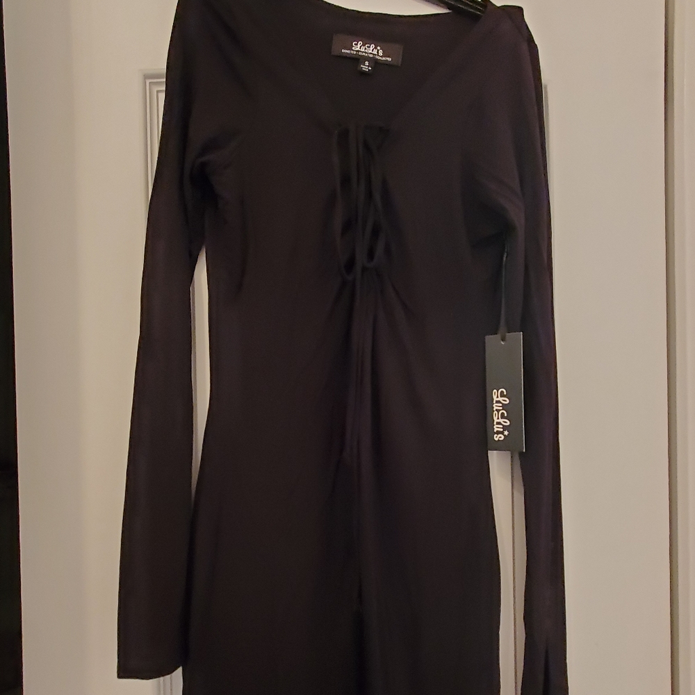Lulu's lace up front black fitted dress